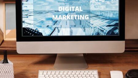 Monitor showing Digital Marketing